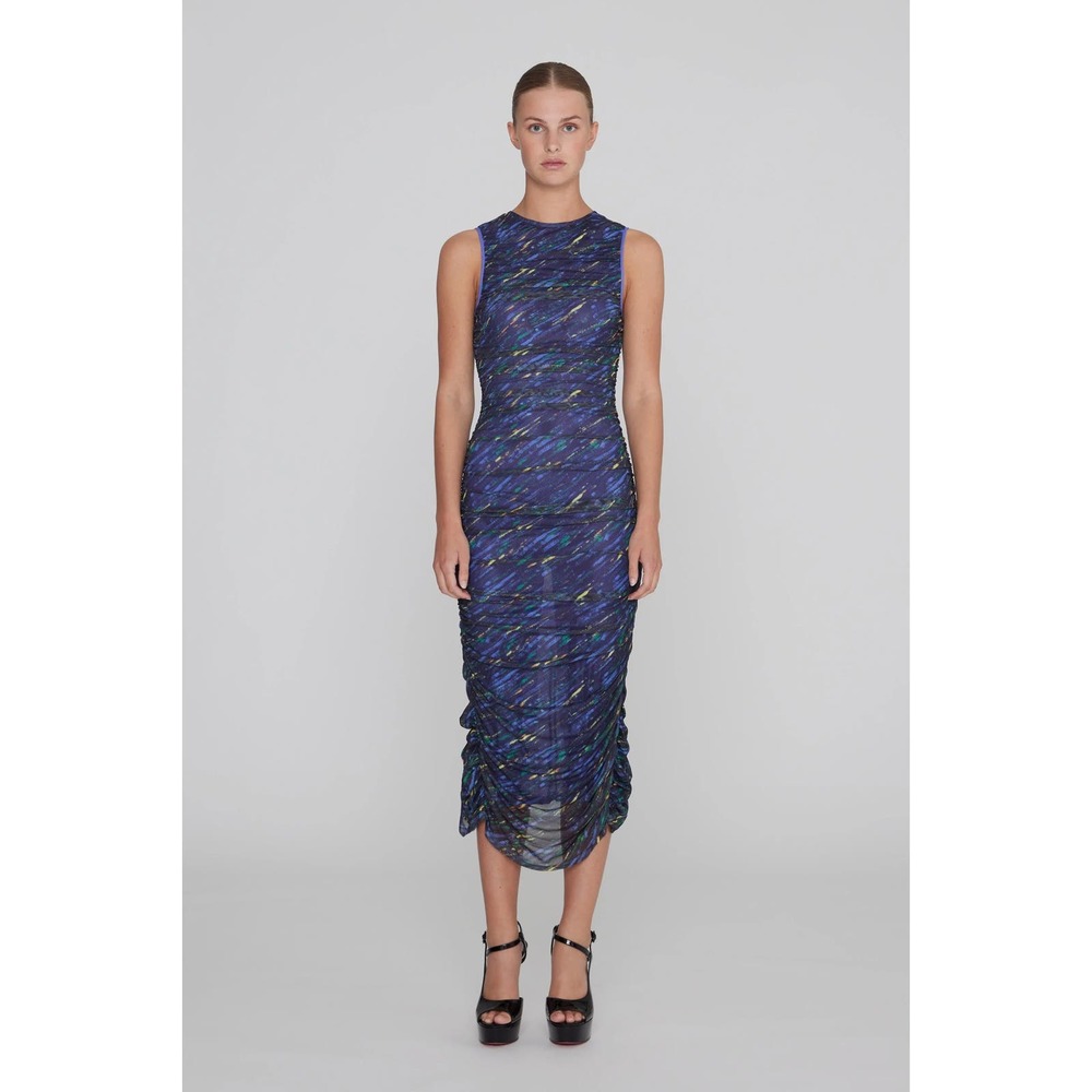 NWOT Rotate PRINTED MESH RUCHED DRESS